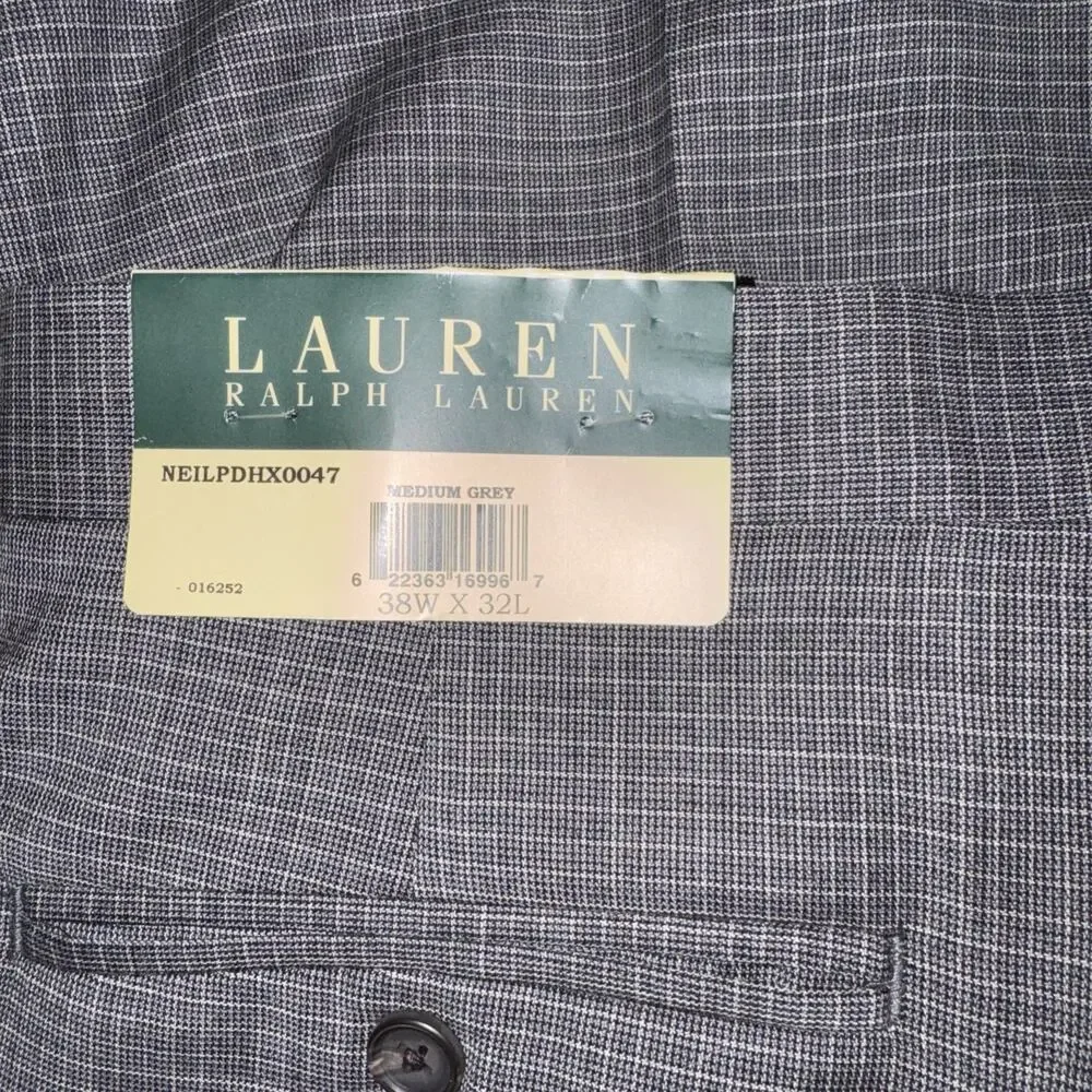 Lauren Ralph Lauren Men’s Wool Dress Slacks Gray Glen Check Pleated 38W 32L